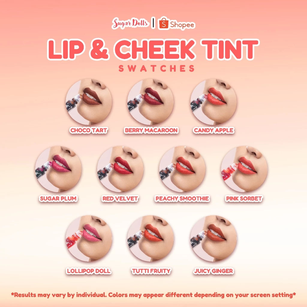 Sugar Dolls Lip & Cheek Gel Tint The Original Long Lasting, Pigmented, Lightweight, Makeup, Glossy